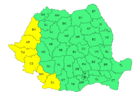 Cod galben de ploi însemnate cantitativ în două județe. Zonele în care canicula persistă și vineri