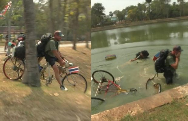 Victor Slav și iubita lui au căzut cu bicicleta într-un lac. Clipe de coșmar la Asia Express 2024