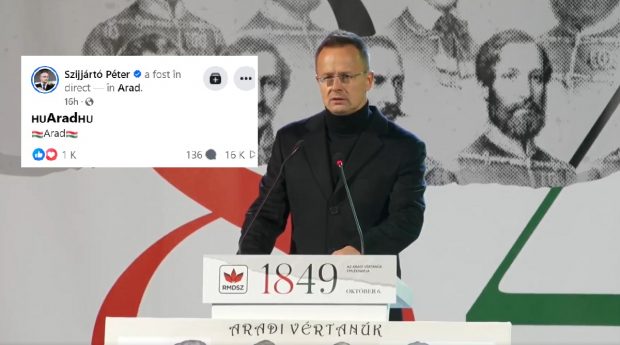 Steagul Ungariei încadrează numele orașului românesc Arad, într-o postare a ministrului maghiar de externe Peter Szijjarto