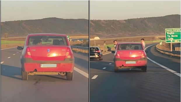 Doi copii, ieșiți pe geamul unei mașini pe autostrada A3. Reacția Poliției, după ce a primit înregistrarea | VIDEO