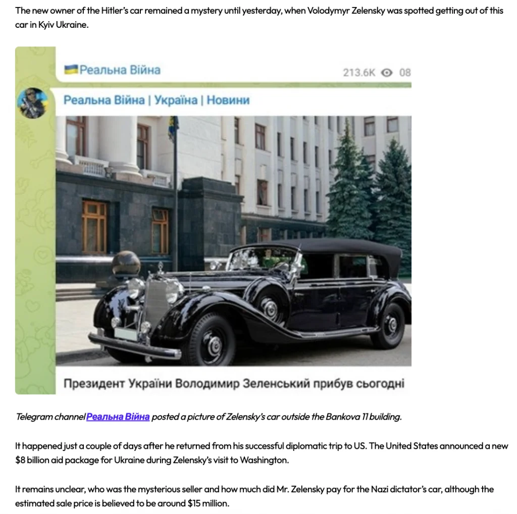 Volodimir Zelenski a cumpărat limuzina de paradă a lui Hitler cu 15 milioane de dolari, susține o publicație americană: „Imagine trucată”