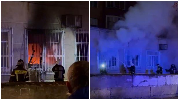 O filială a partidului lui Vladimir Putin a fost incendiată de două femei | VIDEO