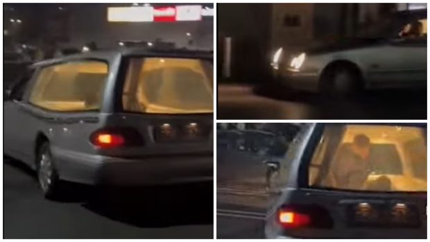 Adolescenți ieșiți la plimbare cu dricul, pe ritmuri de manele, în centrul Buzăului | VIDEO