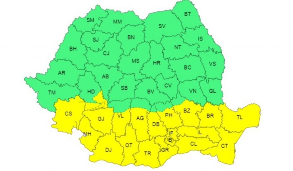 Avertizare meteo cod galben ANM