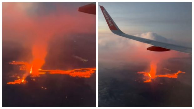 Imaginile spectaculoase cu erupția vulcanică din Islanda surprinse de pasagerii unui avion