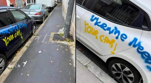 Zeci de mașini, vandalizate în Franța cu un slogan misterios: „Ucraina are nevoie de mașina ta!”