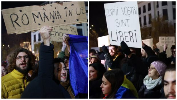 Protestele continuă în Piața Universității față de Călin Georgescu. „Nu fascism, nu război, nu Georgescu în turul doi”