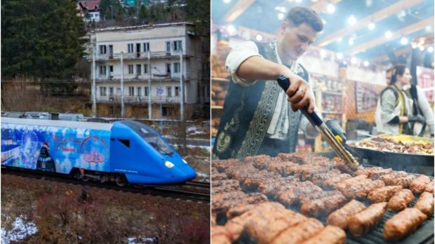 Târgul de Crăciun din Craiova, unde un mic costă 7 lei, e promovat pe cel mai modern tren din România, care circulă spre Brașov