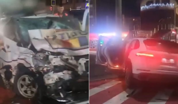 Filmul accidentului din Borșa, unde un șofer cu Porsche a intrat în plin într-o mașină de poliție și a băgat trei agenți în spital