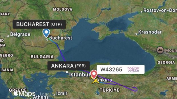 Avion Wizz Air, decolat din România spre Abu Dhabi, s-a întors, dintr-un motiv necunocut, din estul Turciei și a aterizat la Ankara