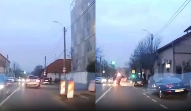 Momentul în care o șoferiță beată se răstoarnă cu mașina și lovește alte patru mașini, în Cluj. Avea o alcoolemie de 1,03 mg/l alcool pur în aerul expirat