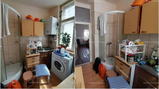 O garsonieră din Cluj, de 23 mp, cu dușul în bucătărie, este scoasă la vânzare cu 125.000 de euro