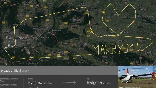 Cerere în căsătorie spectaculoasă, în Polonia. Pilotul a lăsat mesajul pe trackerul de zbor