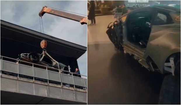 Cum arată acum bolidul de lux distrus în timpul filmărilor „Cursa”, producția românească de 4 milioane de euro. Mașina, expusă într-un mall din București