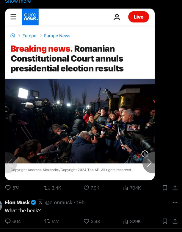 Cele trei cuvinte scrise de Elon Musk după anularea alegerilor din România
