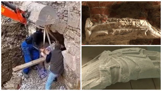 Descoperire la Cetatea Oradea: Două statui vechi de peste 650 de ani, găsite în zidul Bastionului Crăişorul