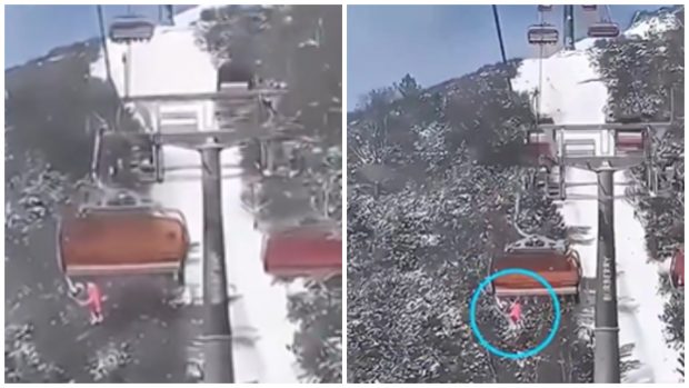 Momentul în care o fetiță cade de pe un telescaun, de la 12 metri înălțime, în China | VIDEO