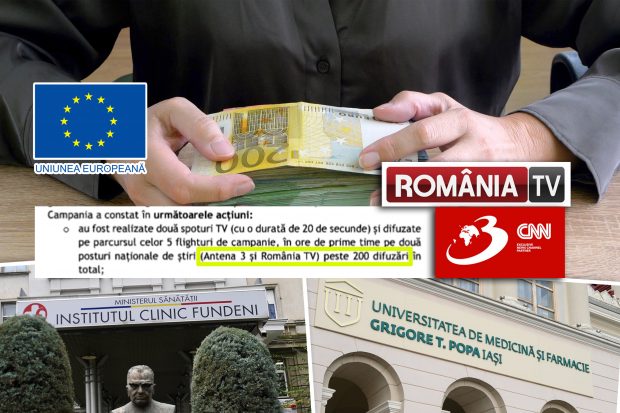 Cum au ajuns bani europeni pentru sănătate la Antena 3 și România TV: 200.000 de euro reclamă într-un proiect derulat de Institutul Fundeni și UMF Iași