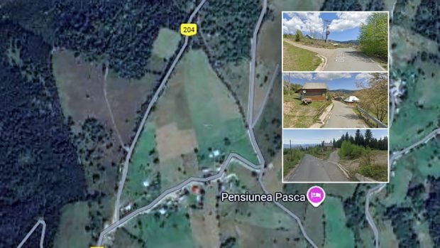 Traseul unui drum din Munții Apuseni, schimbat arbitrar în timpul modernizării. Acum trece printr-o zonă cu locuințe și terenuri