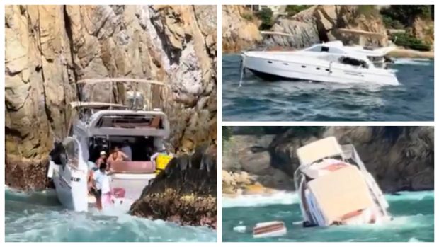 Momentul în care un iaht de lux cu turiști s-a izbit de stânci și s-a scufundat în Acapulco, Mexic | VIDEO