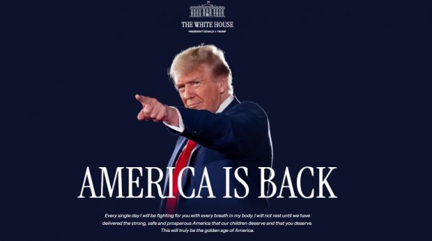 Site-ul Casei Albe, în momentul depunerii jurământului: „America s-a întors”. Promisiunea lui Donald Trump