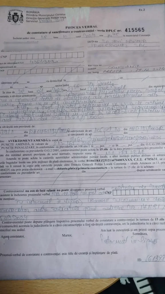 Un șofer din Constanța a primit o amendă de parcare mai mare decât valoarea mașinii