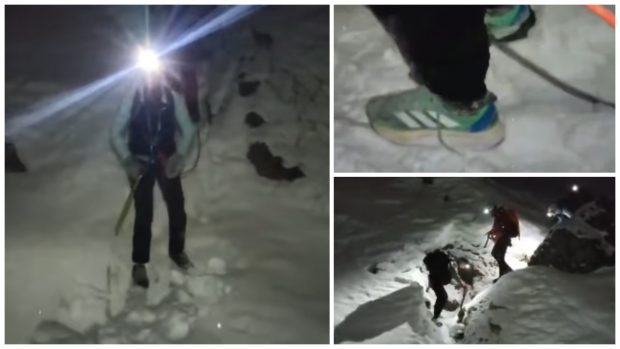 Doi tineri care au ignorat panourile de avertizare au urcat pe munte încălţaţi cu pantofi sport și au rămas blocați I VIDEO