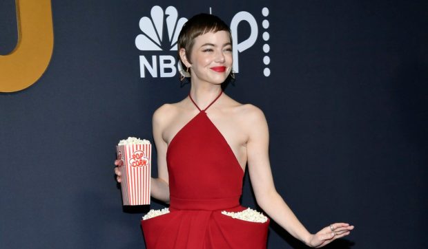 Cum arată „rochia popcorn” purtată de Emma Stone pe covorul roșu. Actrița a atras toate privirile cu creația Louis Vuitton