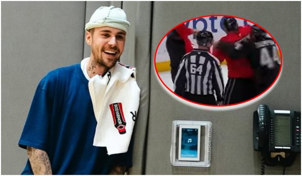 Justin Bieber „luptă” pe gheață cu un jucător de hochei. Întreaga scenă a fost filmată și postată pe internet