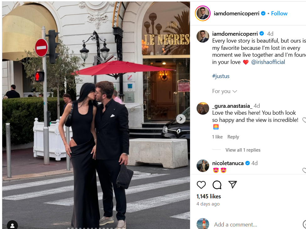 Irisha și Domenico Perri nu se mai ascund. Milionarul italian i-a făcut artistei o declarație de dragoste. „Mă pierd în fiecare moment”