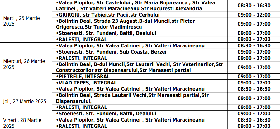 Întreruperi de curent în București, Ilfov și Giurgiu, în perioada 25 - 28 martie 2025. Lista zonelor afectate 