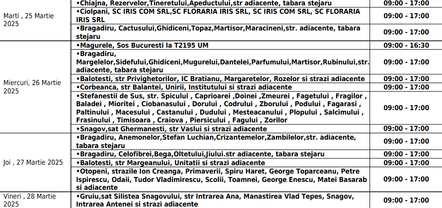 Întreruperi de curent în București, Ilfov și Giurgiu, în perioada 25 - 28 martie 2025. Lista zonelor afectate 