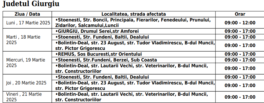 Întreruperi de curent în București, Ilfov și Giurgiu, în perioada 17 - 21 martie 2025. Lista zonelor afectate