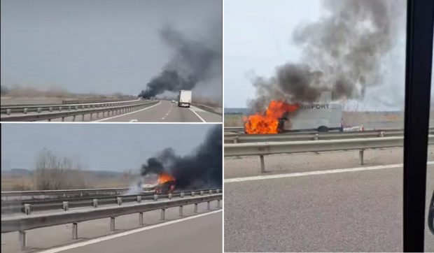 O autoutilitară a luat foc în mers pe autostrada A3, pe sensul de mers Ploiești – București
