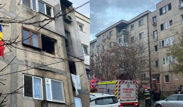 Explozie urmată de incendiu la o garsonieră dintr-un bloc din Ploiești. 38 de locuințe au fost afectate