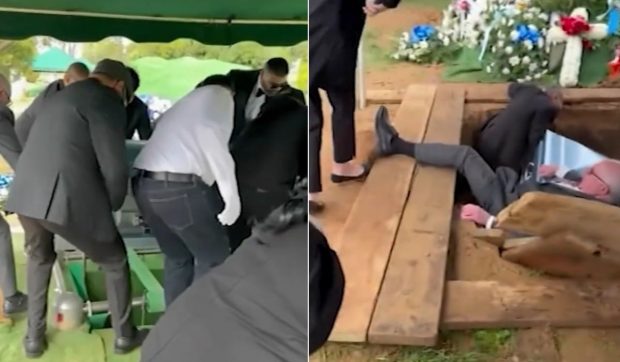 S-a rupt platforma la o înmormântare din Philadelphia. Purtătorii de sicriu au căzut în groapă | VIDEO