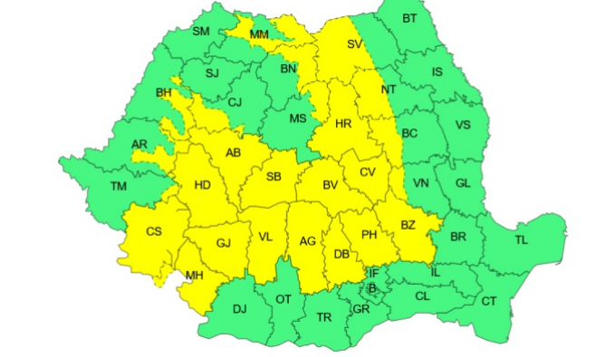 Avertizare ANM cod galben de ploi torențiale și vijelii. Cât ține vreme rea, zonele lovite de fenomene severe