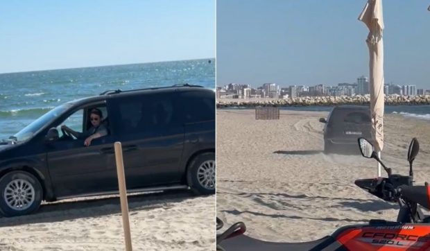 O femeie a confundat plaja din Mamaia cu Desert Safari din Dubai și a fost filmată când a rămas blocată în nisip și scoasă de un tractor