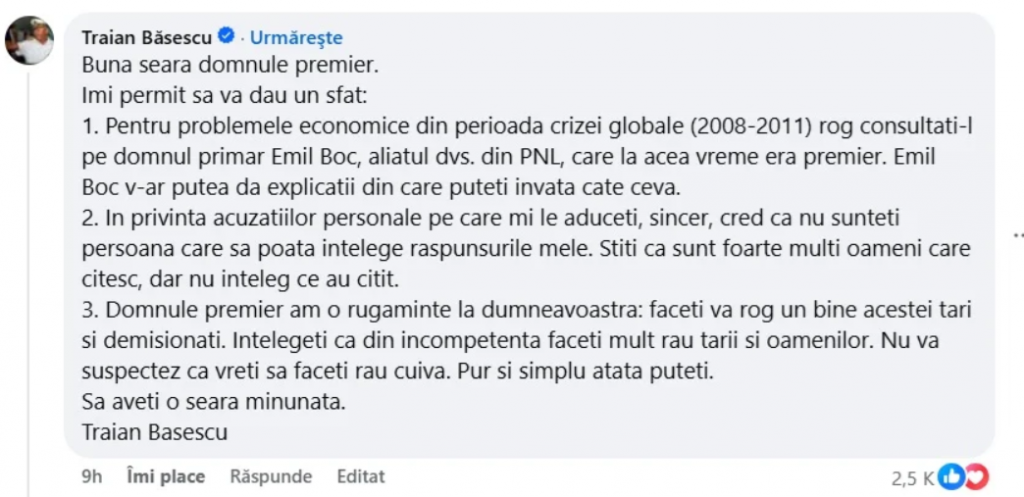 Traian Băsescu, o nouă „înțepătură” pentru Marcel Ciolacu, cu referire la frații Tate: „Ce ziceţi? Nu vă enervați”