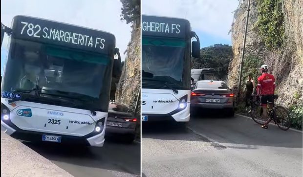 Un BMW rămâne blocat pe un drum îngust în Portofino. Momentul stânjenitor a devenit viral I VIDEO