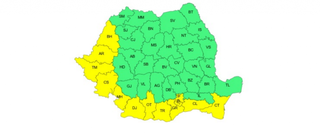 Cod galben de vânt și vreme rea așteptată în următoarele zile. Meteorologii ANM anunță averse și descărcări electrice