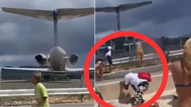 Turiști aruncați în apă de suflul unui avion, pe o plajă din Caraibe | VIDEO