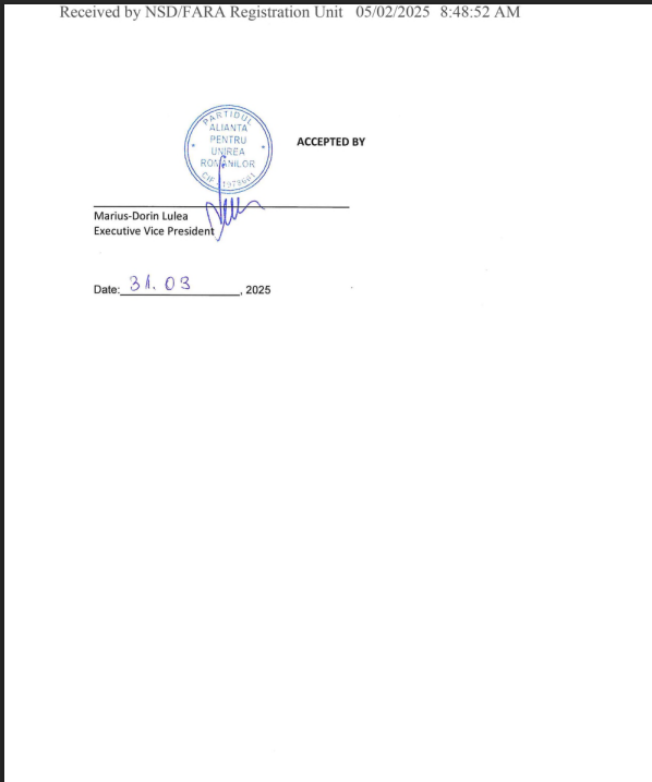 Marius Lulea a mințit: Departamentul de Justiție al SUA a publicat contractul de lobby de 1,5 milioane de euro semnat de vicepreședintele AUR