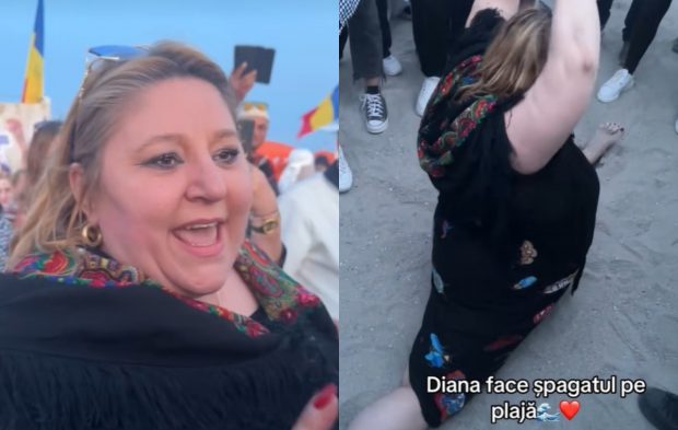 Diana Șoșoacă a făcut șpagatul pe plajă și a arătat semne obscene: „La o parte, să vedeți ce face o grasă”
