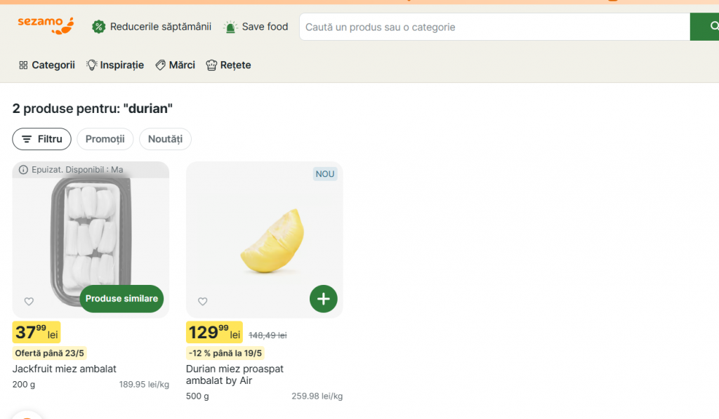 Durianul se vinde la Sezamo, supeermarket online din România.