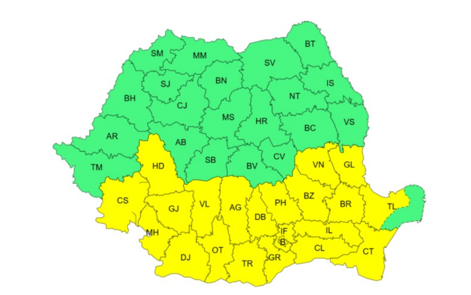 Cod galben de ploi torențiale, vijelii și grindină. 22 de județe sunt vizate de avertizările meteo ANM