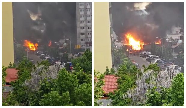 Incendiu puternic într-un cartier din Brașov. Oamenii sunt sfătuiți să își închidă ferestrele din cauza fumului