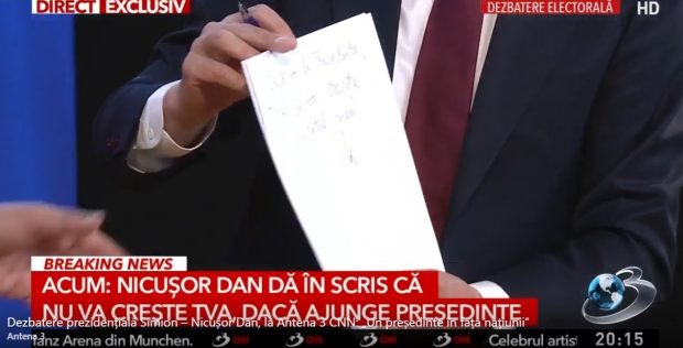 Nicuşor Dan a semnat o hârtie pe care a scris că TVA nu va creşte dacă ajunge preşedinte