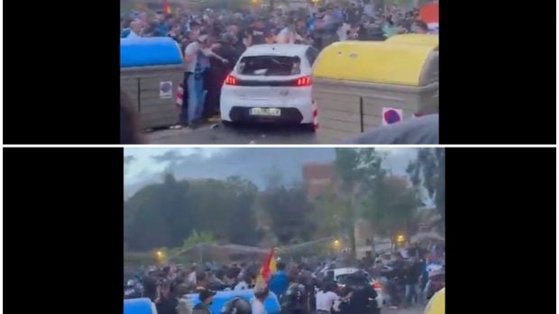 Momentul în care o maşină a intrat în fanii echipei Espanol înaintea derby-ului cu Barca. 13 persoane au fost rănite I VIDEO 