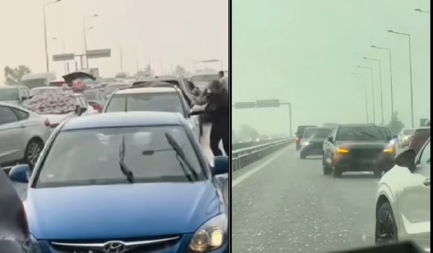 Șoferii au întors pe autostradă și au vrut să fugă pe contrasens, ca să scape de grindină, pe A3 București – Ploiești